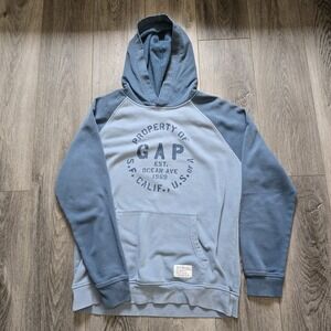 GAP Men's Medium Logo Pullover Hoodie Sweatshirt Two Tone‎ Retro Blue